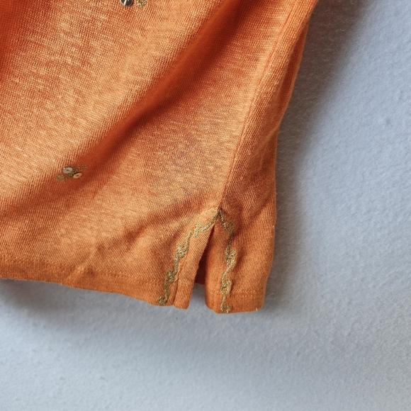 J Jill Love Linen Womens Size Small Orange Linen Sequin Short Sleeve Top - Picture 5 of 11
